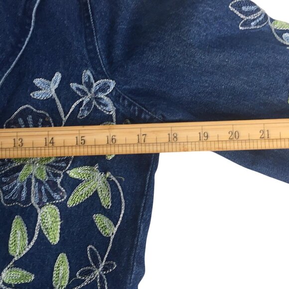 New Direction Denim Blazer Womens Small Blue Floral Embroidered Jacket Boho - Picture 4 of 13